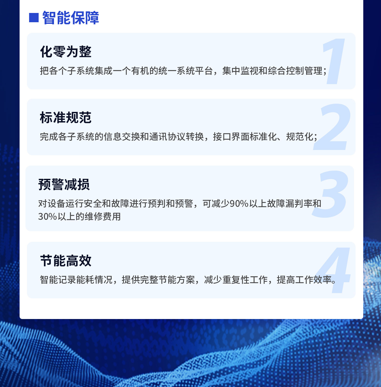 把各個子系統(tǒng)集成一個有機的統(tǒng)一系統(tǒng)平臺，集中監(jiān)視和綜合控制管理